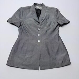Kasper for Dillard's Grey Short Sleeve Shawl Collar Blazer Jacket Petite 8P